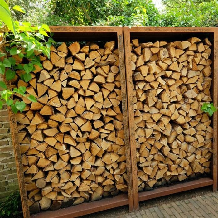 Stylish wood storage in CorTen steel
