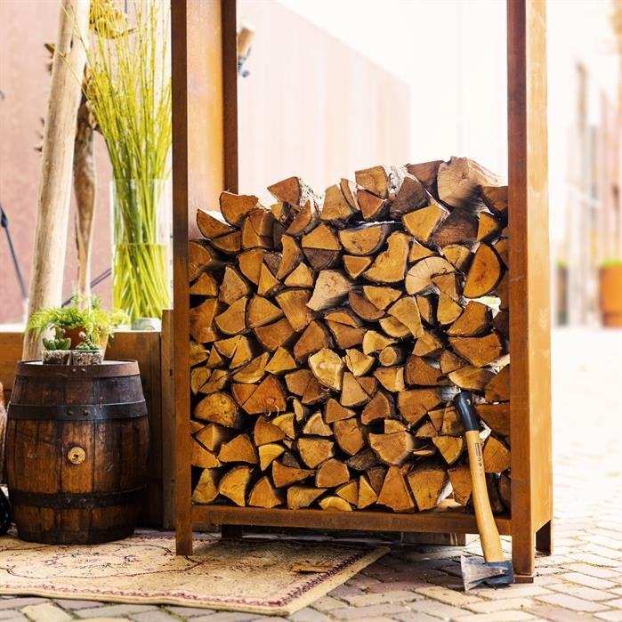 Rangements pour bûches design en acier CorTen