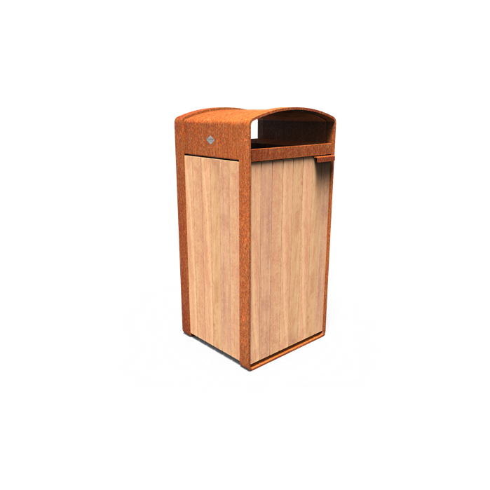 Poubelle simple en bois et en acier corten