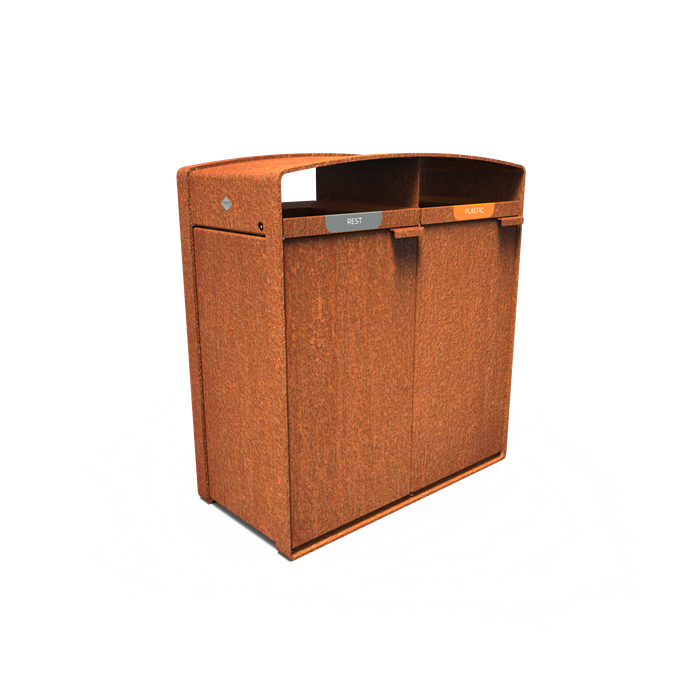 Poubelle double en acier corten